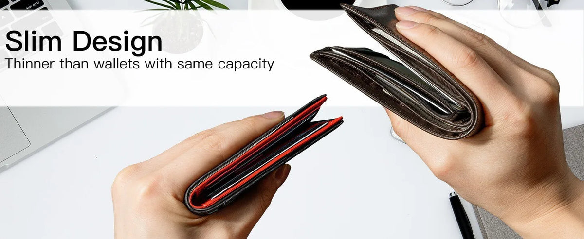 Slim RFID Blocking Leather Card Holder Wallet with Geometric Pattern