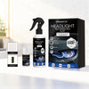 A black box and bottle of headlight refurbish suit with various cleaning tools displayed on a white surface.