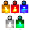 A display of various round LED side marker lights in amber, red, blue, white, and green colors.