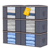 A set of six gray foldable storage bags with transparent windows for storing quilts, blankets, and seasonal clothing.