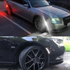Close-up of a black Chrysler 200 with smoked LED side marker lights installed on the front fender.