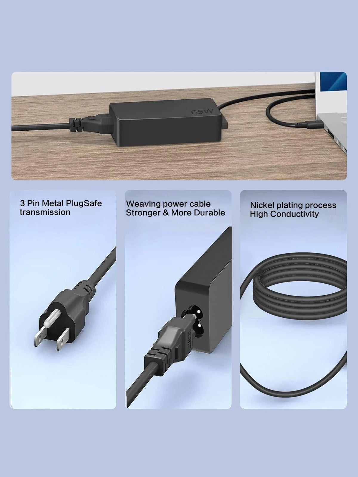65W USB-C Fast Charger for Laptops and Chromebooks