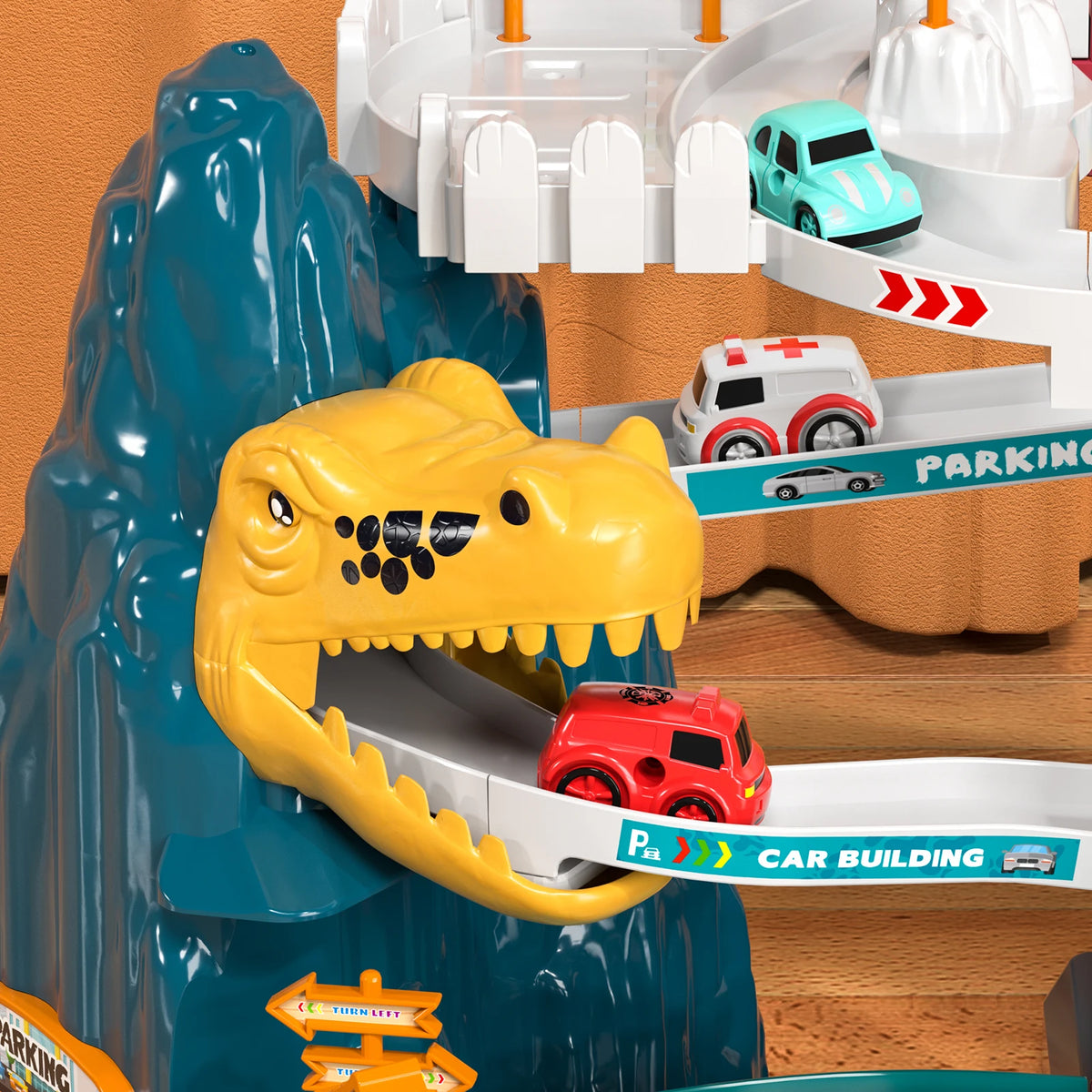 Dinosaur Race Track Playset with Rolling Car Ramp