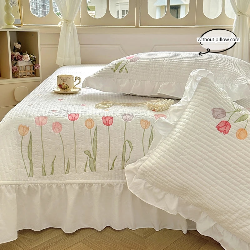 Embroidered Tulip Coverlet Set with Pillow Shams
