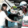 A woman cleans a car interior with a reusable ultra-fine fiber tear-off towel roll.