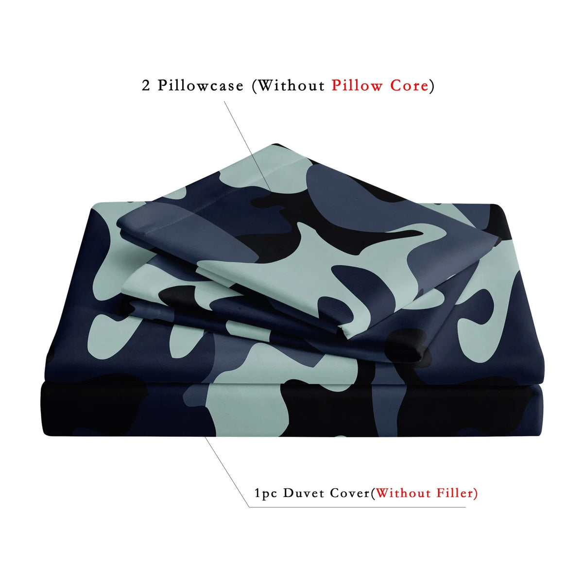 Blue-Black Camouflage Duvet Cover Set with Two Pillowcases