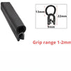 Black U-shaped EPDM rubber edge trim with dimensions 13mm, 22mm, and 9mm for grip range 1-2mm