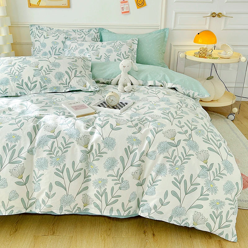 Floral Print 100% Cotton Duvet Cover Set with Two Pillow Shams