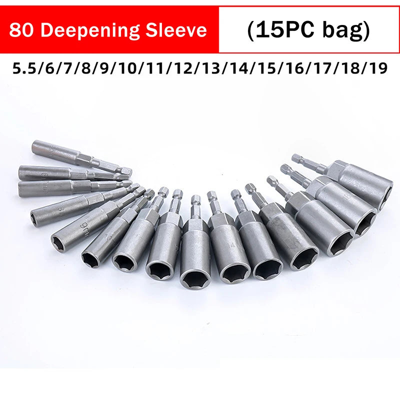 A collection of 80 depeening sleeve bits in various sizes (5.5 to 19mm) laid out for sale.