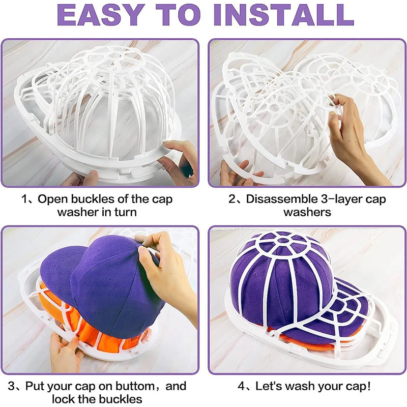 Instructions show how to install and use a cap protector cage for washing machine caps.