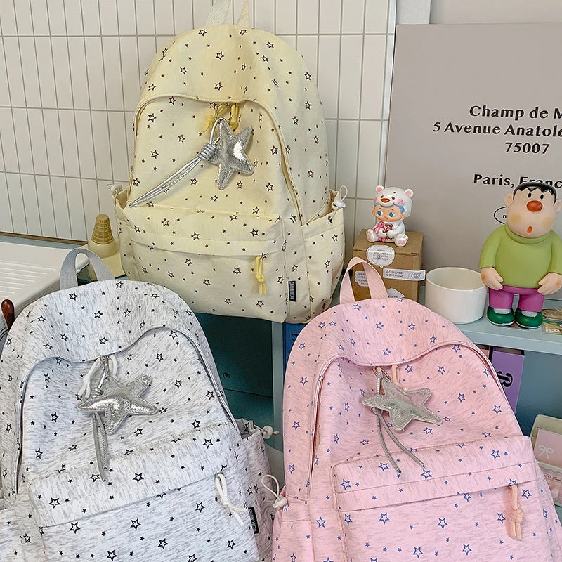 Canvas-Rucksack mit Sternendruck und abnehmbarem Anhänger