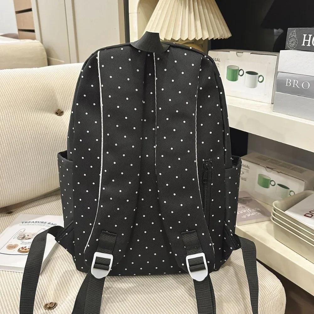 Polka Dot Backpack with Piano Key Design – Large Capacity Travel Daypack