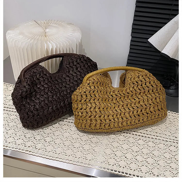 Handwoven Straw Tote Bag with Zipper