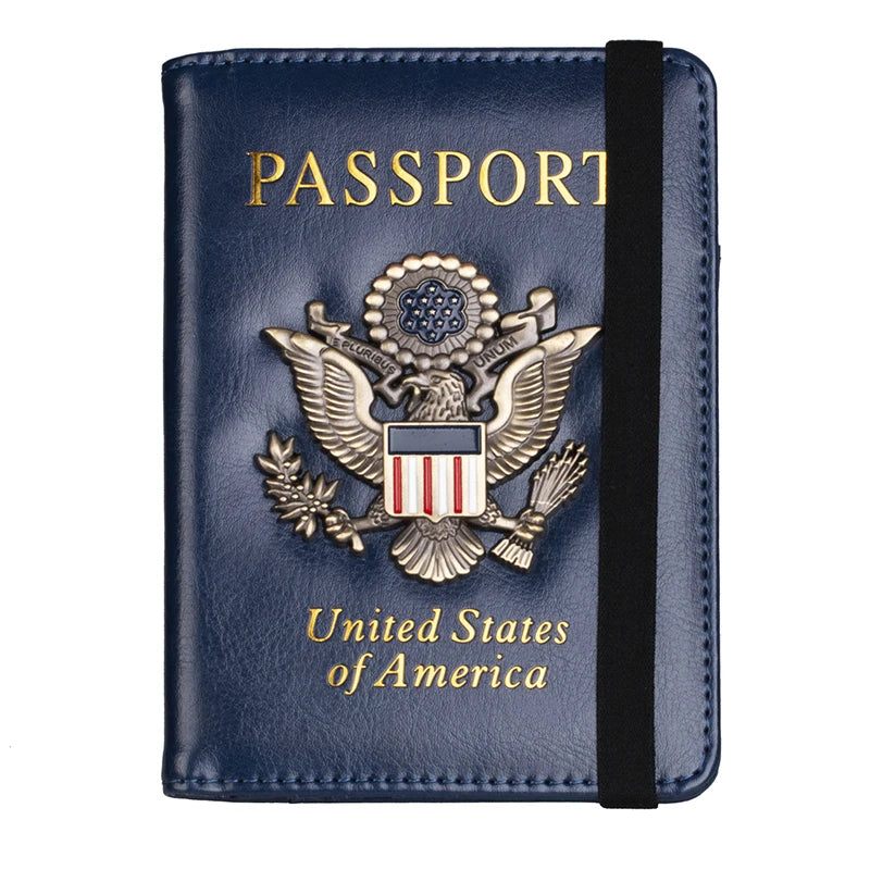 Classic PU Leather Passport Holder with US Flag Detail