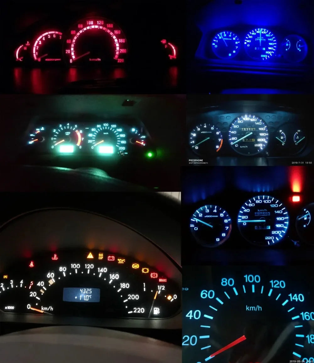 A collection of various automotive instrument panel bulbs and gauges for LED conversion.