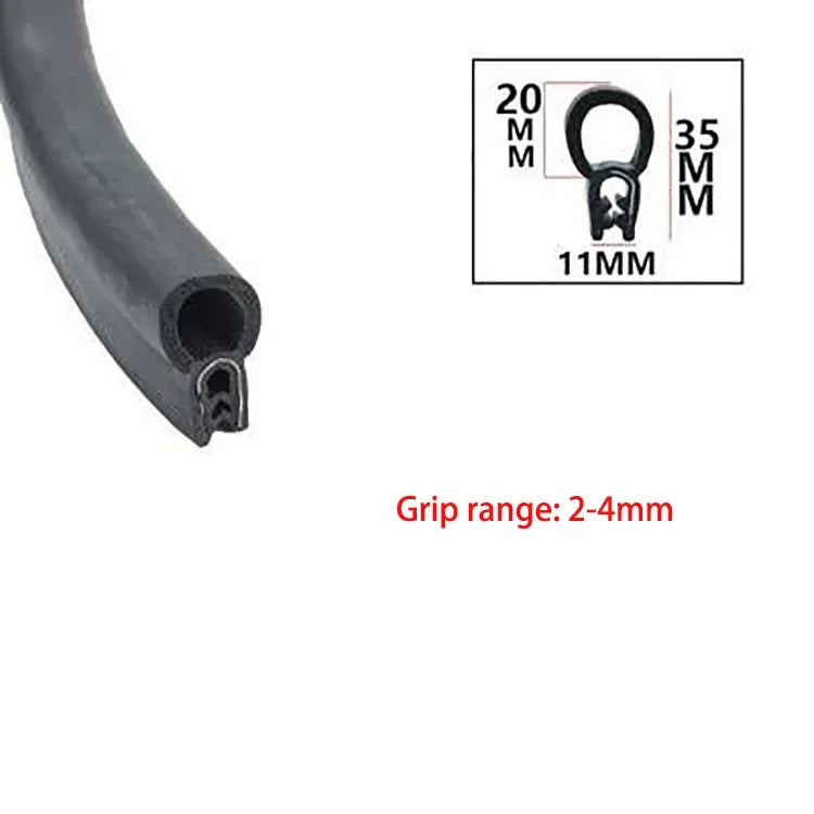 Black U-shaped EPDM rubber edge trim with a metal hook for sealing