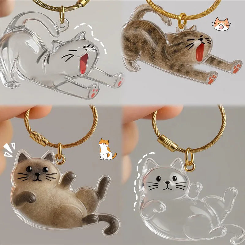 Pet Fur Memory Keychain with Cat-Shaped Capsule