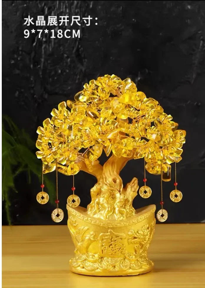 Golden Citrine Crystal Money Tree – Feng Shui Wealth Charm