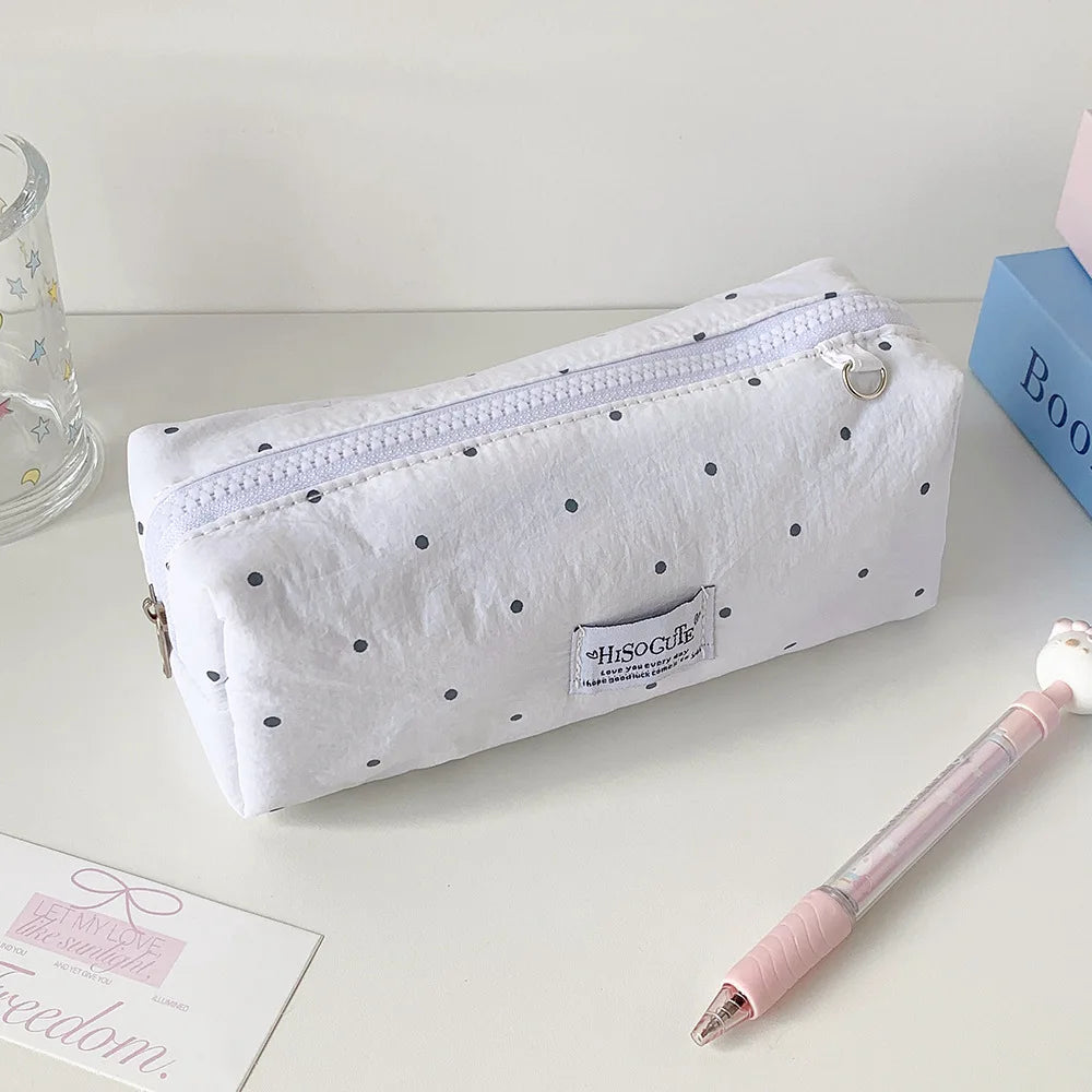 Korean Style Polka Dot Pencil Case – Spacious Storage for Students & Makeup