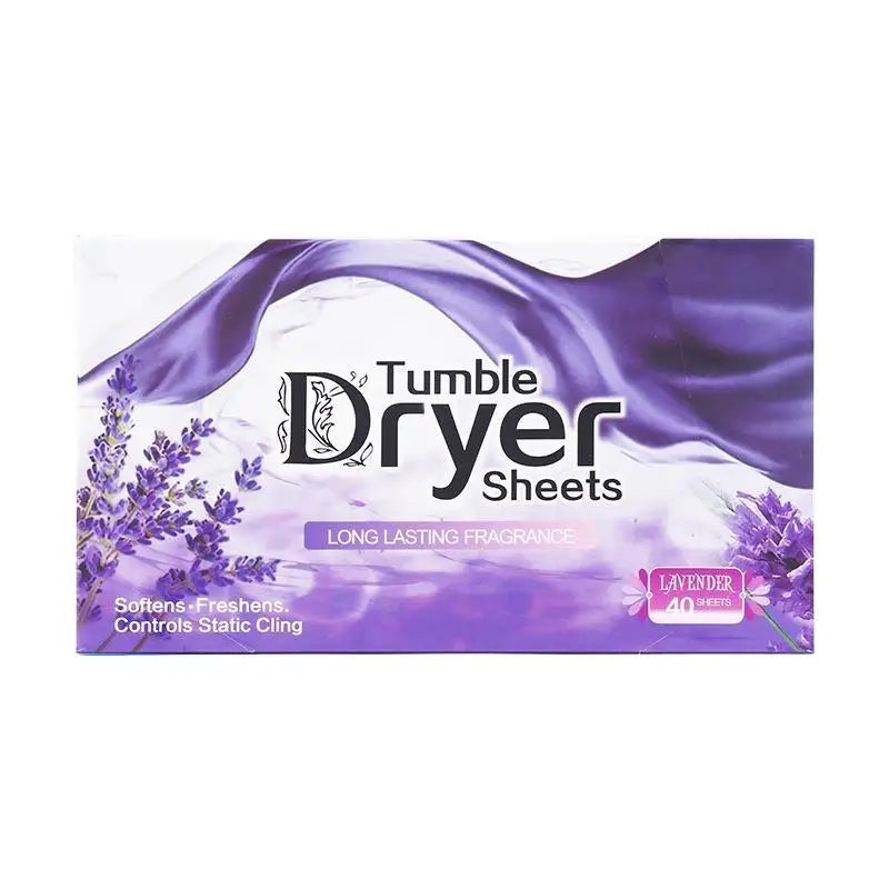 Purple tumble dryer sheets with lavender scent and anti-static properties