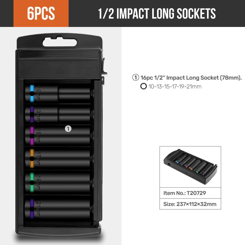 1/2 Inch Drive Impact Socket Set with Storage Rack (8-24mm)
