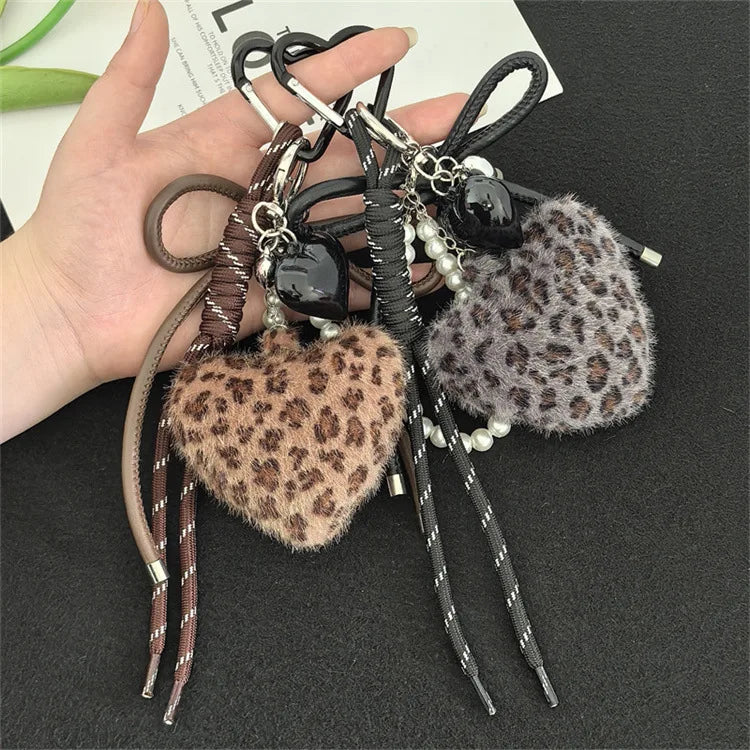 Leopard Print Plush Keychain with Woven Rope