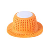 Orange silicone drain hair catcher with a white top, designed for bathtubs and sinks.