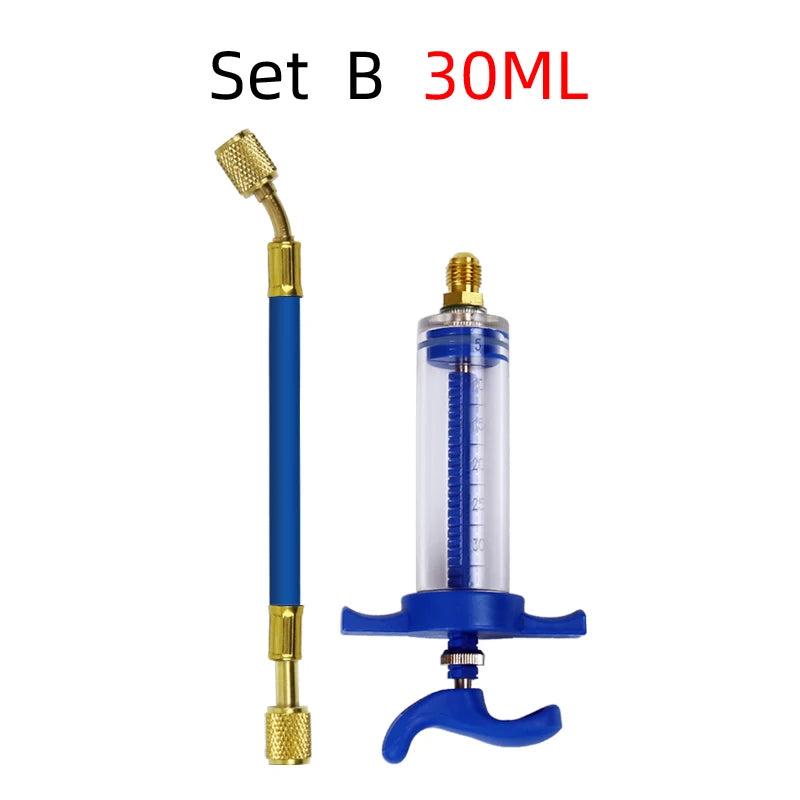 Set B 30ML air conditioning oil and dye injector with low-side quick coupler device