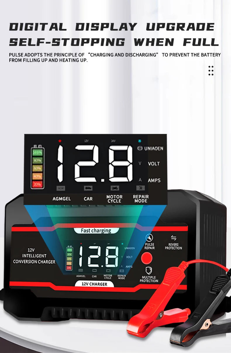Smart 12V 6A Battery Charger with 7-Stage Pulse Repair