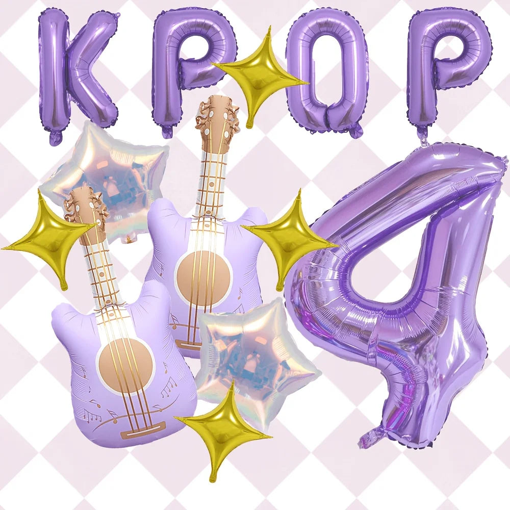 Purple Guitar Balloon Set for K-Pop Music Birthday Parties