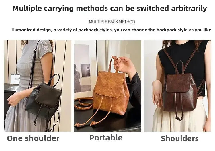 Plusieurs façons de porter un mini sac à dos brun artistique, y compris une sangle d'épaule, portable et de style épaule