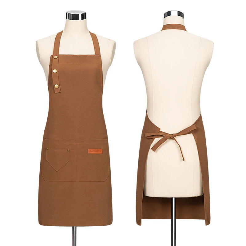 Canvas Cotton Cooking Apron with Adjustable Halter Neck and Large Pockets