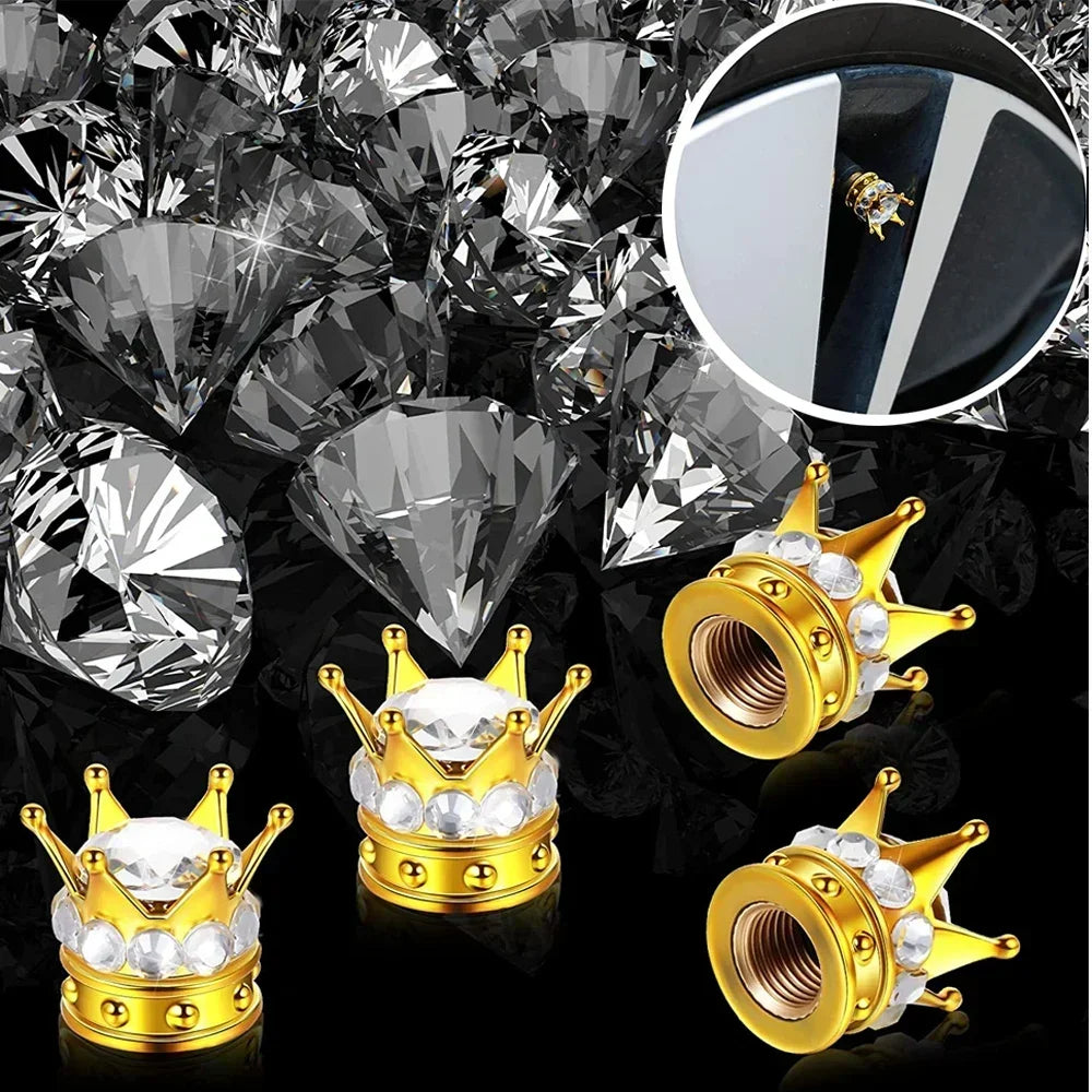 Crystal Crown Tire Valve Caps - Set of 4