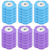 Un jeu de quatre têtes de brosse à chlorettes jetables bleues et violettes avec longues poignées.