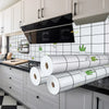 Rolls of self-adhesive kitchen splashback sticker wallpaper in silver and green for a backsplash
