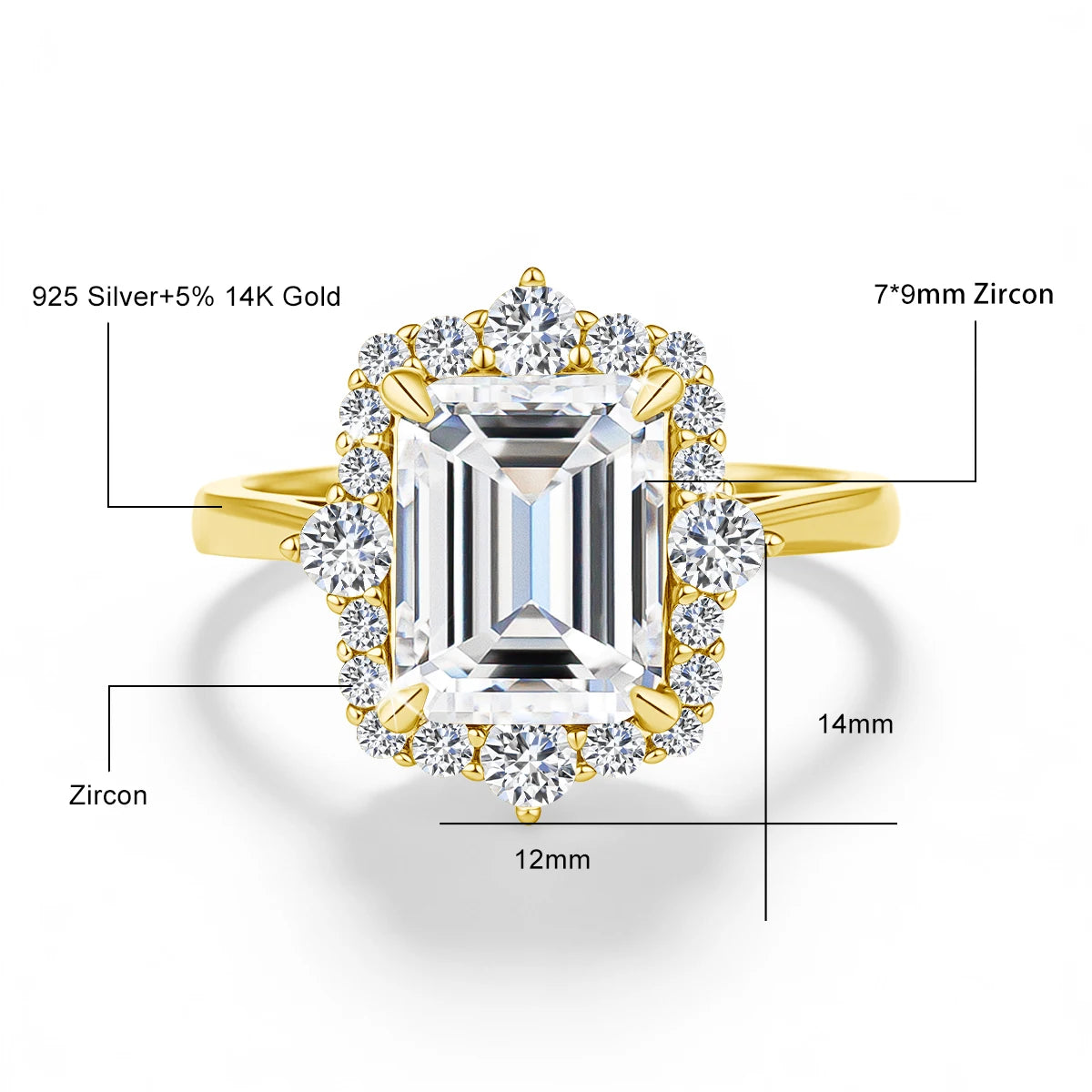 A stackable ring set featuring a 3ct emerald cut moissanite ring in 14K gold filled.