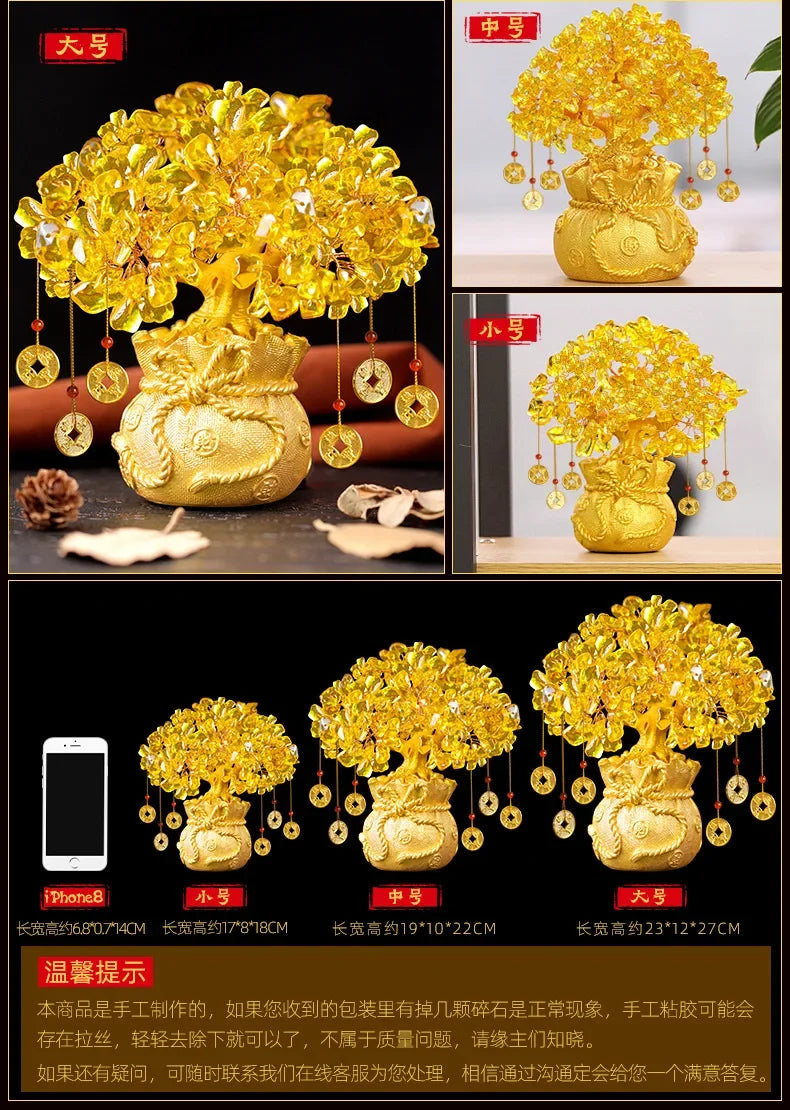 Golden Citrine Crystal Money Tree – Feng Shui Wealth Charm