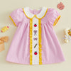 Girls Embroidered Plaid A-Line Dress with Peter Pan Collar