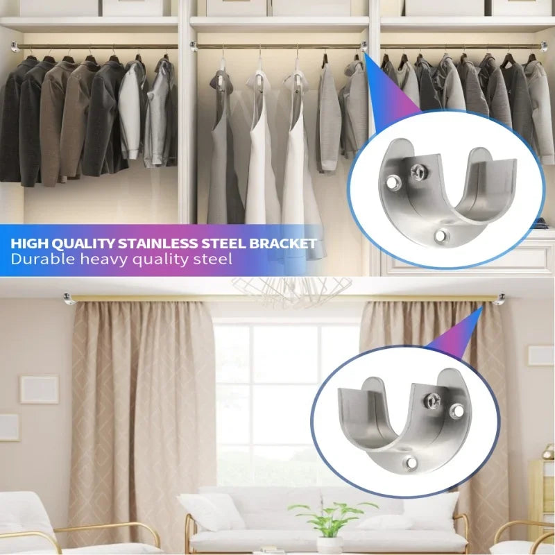 Nahaufnahme eines hochwertigen Edelstahlhalters zum Aufhängen von Kleidung in einem Schrank.