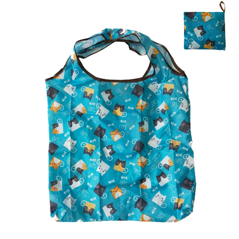 Foldable Nylon Reusable Shopping Bag with Floral Print