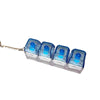A clear plastic keychain featuring multiple blue LED lights and a fidget toy mechanism.