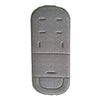 A gray, oval-shaped cartoon baby stroller seat cushion with molded features.