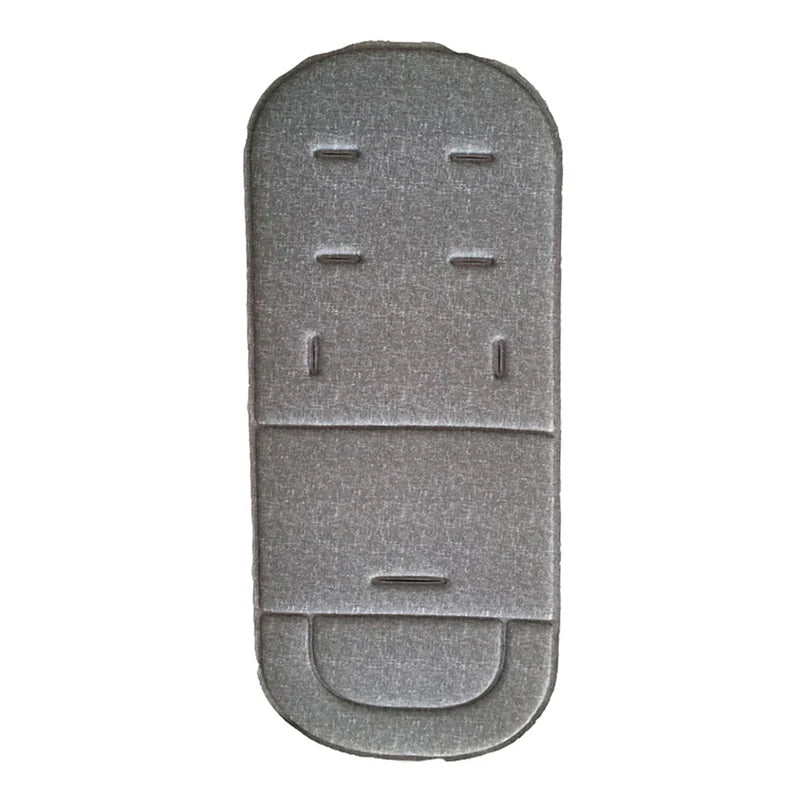 A gray, oval-shaped cartoon baby stroller seat cushion with molded features.