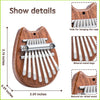 A wooden kalimba instrument showing its details including metal keys and natural air-dried wood.