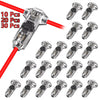 A collection of silver wire tap connectors in various quantities, including 10, 20, and 30 pieces.