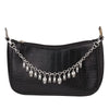 Black faux crocodile leather handbag with an elegant metal chain strap