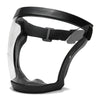 Black full face anti-fog splash shield with a clear visor and adjustable strap