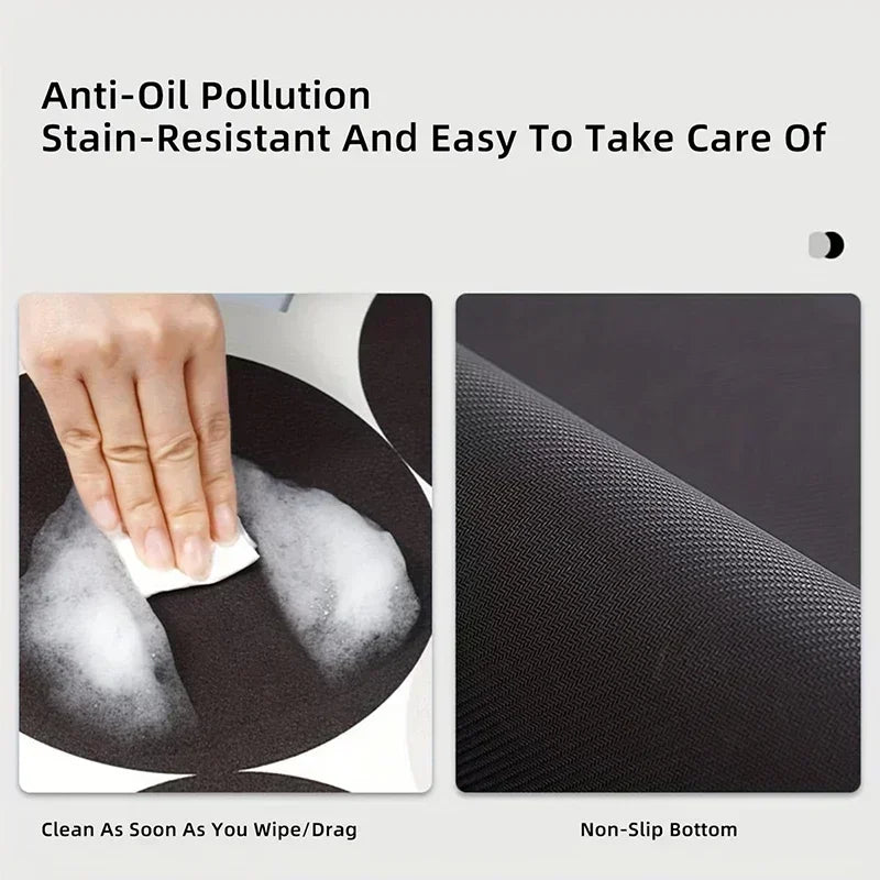 Close-up of a black silicone mat showing stain resistance and a non-slip bottom texture.