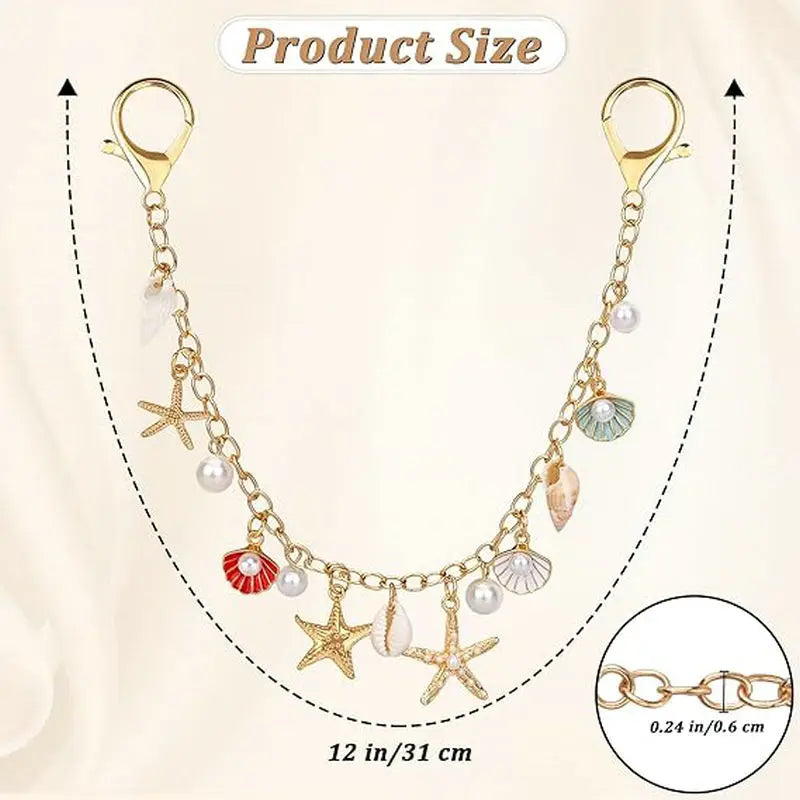 Ocean Pearl Shell Charm Bag Accessory with Gold Chain