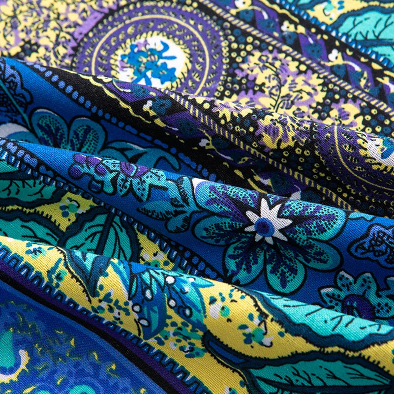 Bohemian Cotton Linen Fabric with Vintage Ethnic Print